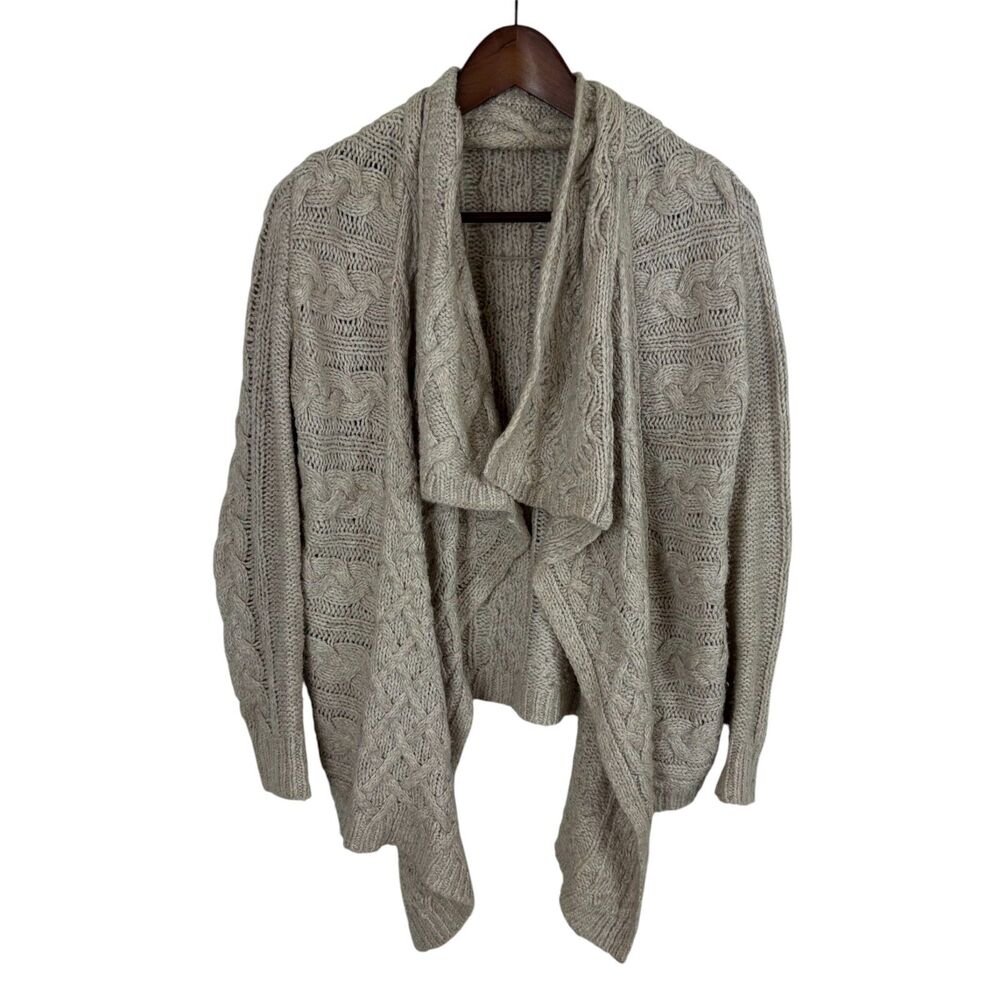 Loft Cream Wool Blend Thick Cableknit Open Drape Cardigan Sweater Women's XS